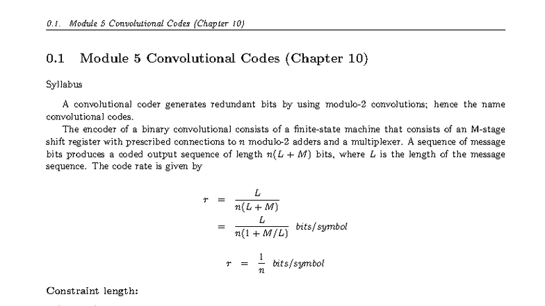 Module 5: Convolutional Codes (Chapter 10) - Detailed Overview - Studocu