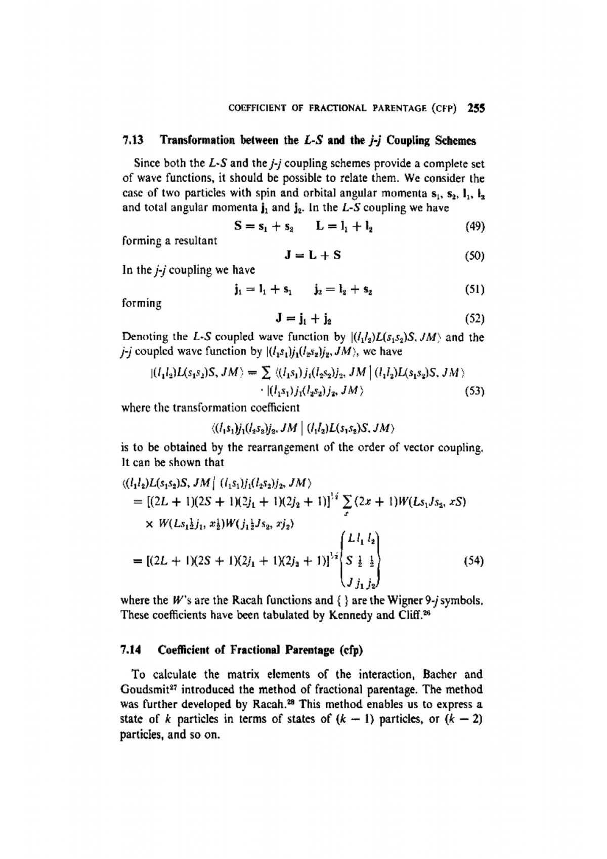Transformation between LS and JJ coupling and coefficient of fractioal ...