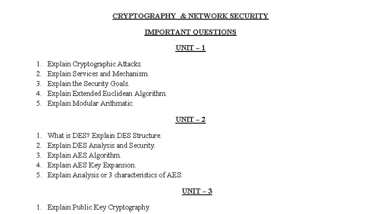CNS Important Questions on Cryptography & Network Security - Studocu