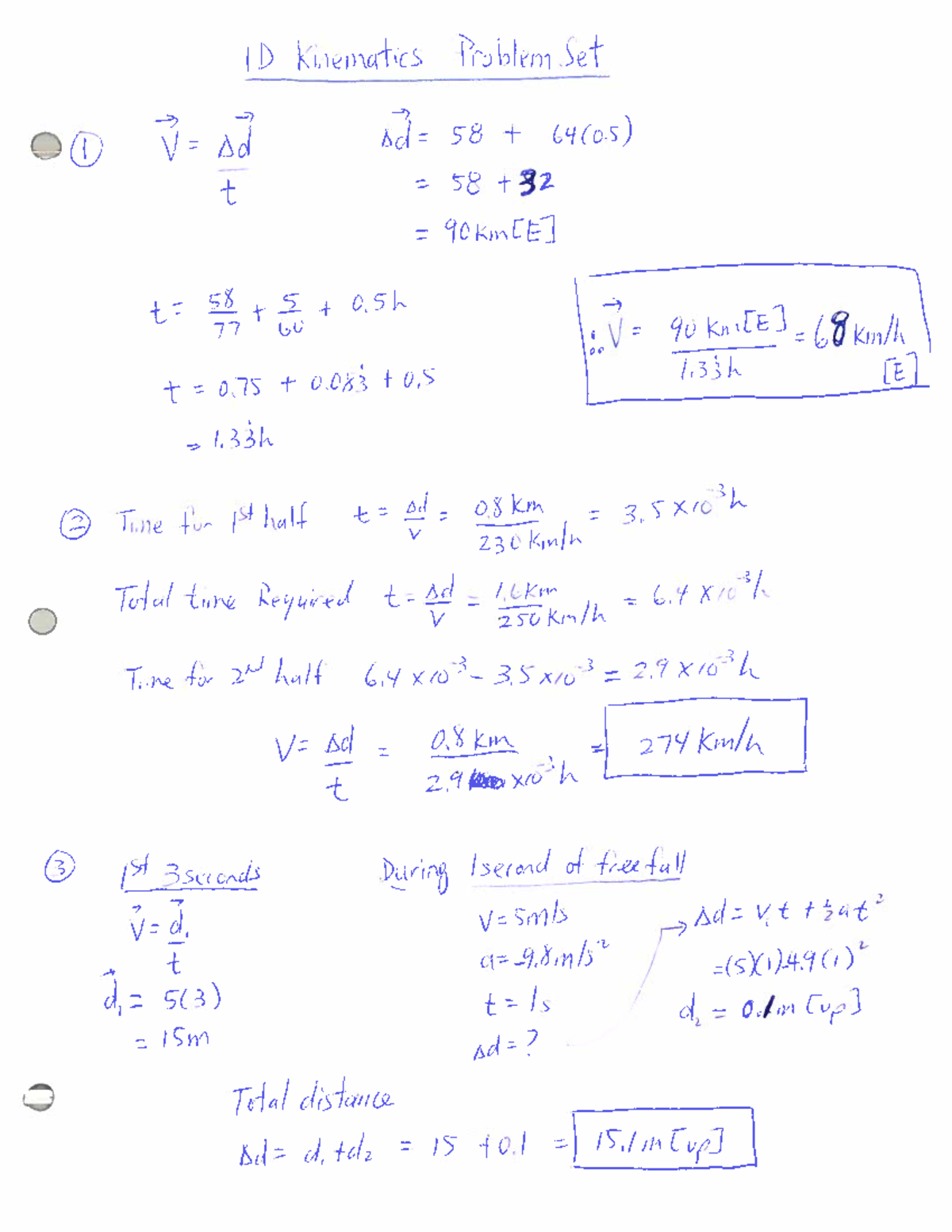 1D Kinematics Problem Set 1: Solutions and Explanations - Studocu