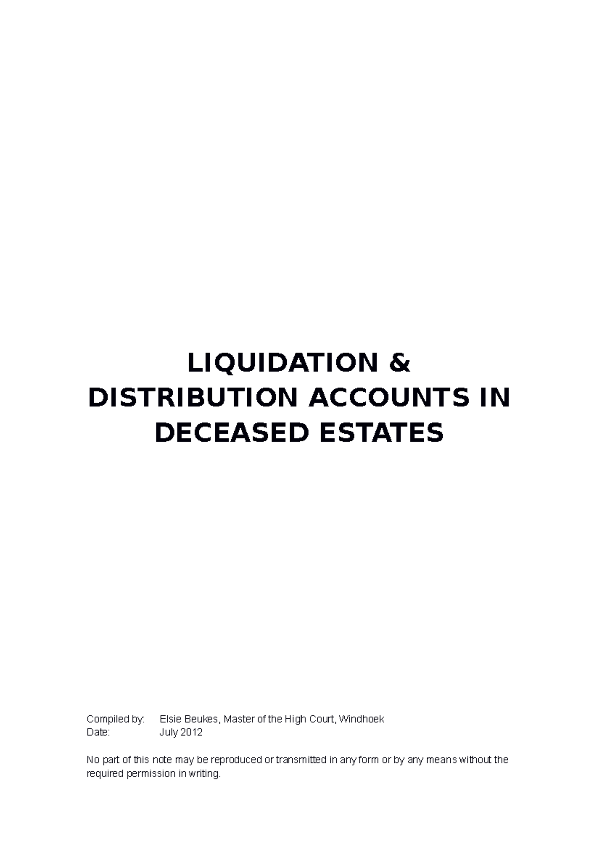 Liquidation and Distribution Accounts in Deceased Estates - A Guide ...