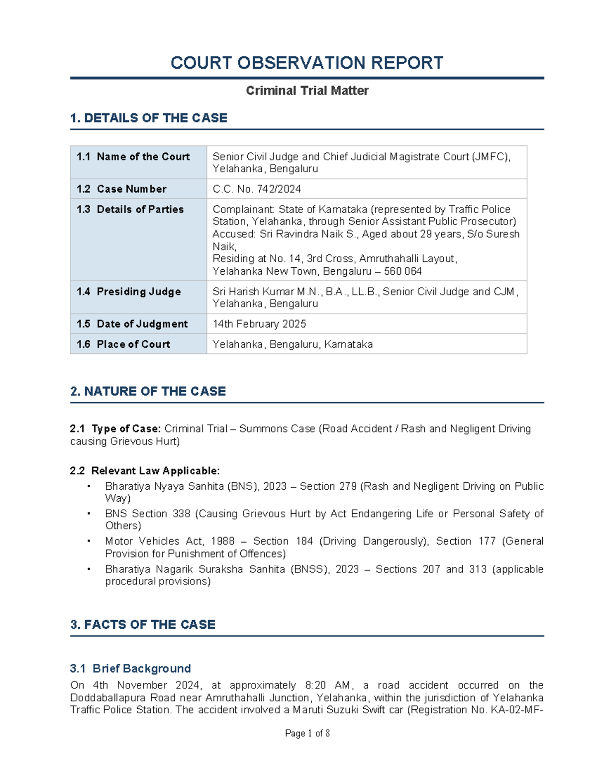 Criminal Court Observation Report CC742: Rash Driving Case Analysis ...