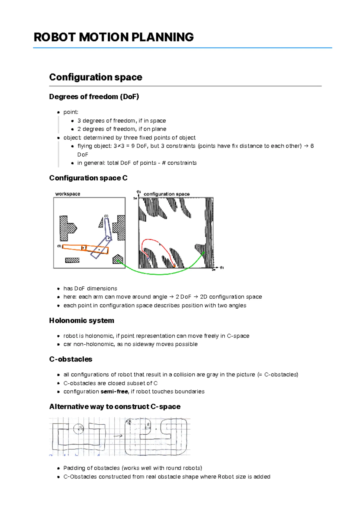 Robot Motion Planning: Summary of Key Concepts and Algorithms - Studocu