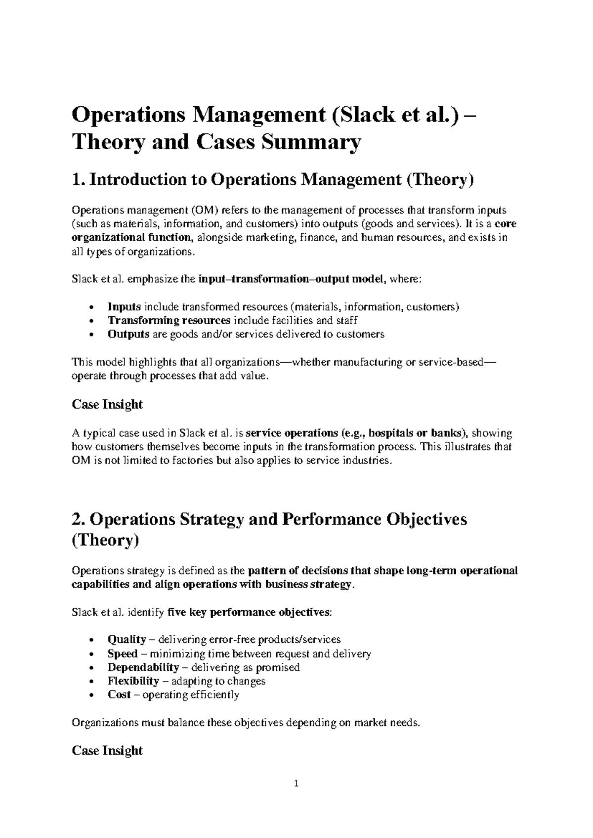 OPS 101: Operations Management Theory & Case Insights Summary - Studocu