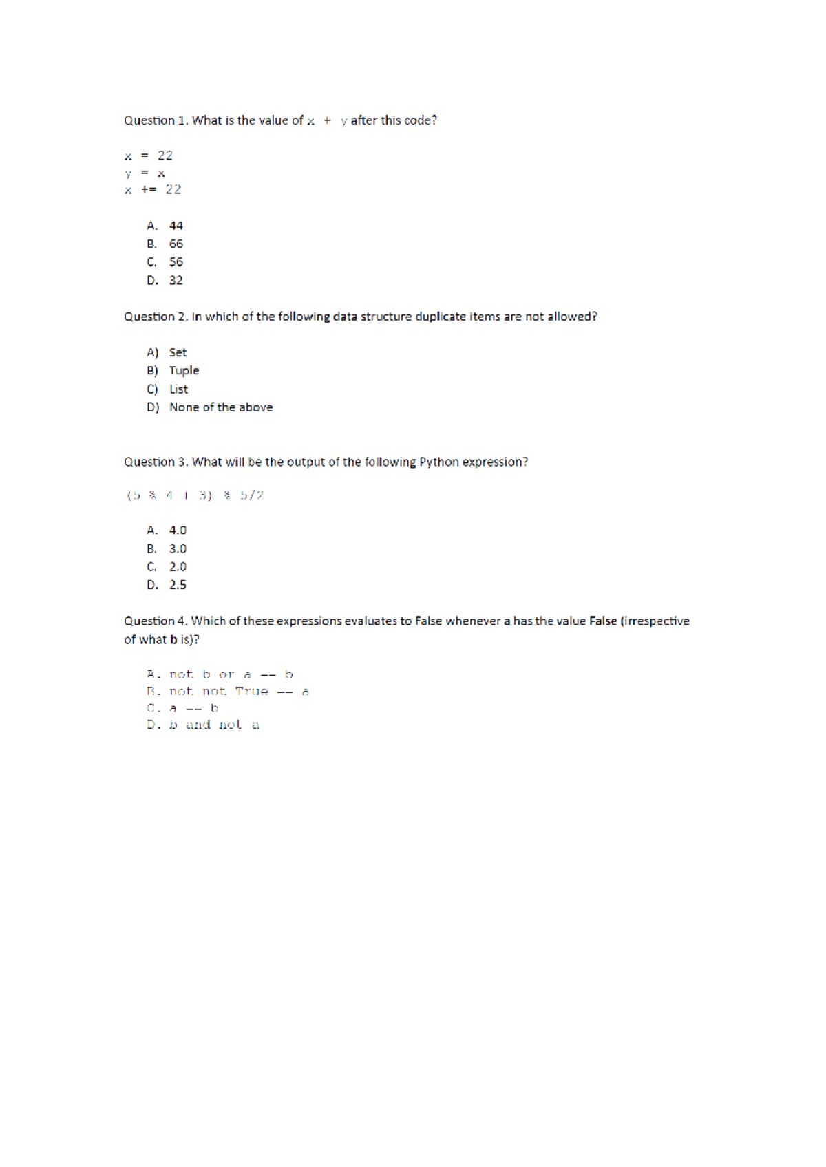Mid Sem PG 1 - Mid sem 4 questions - CITS2401 - Question 1. What is the ...