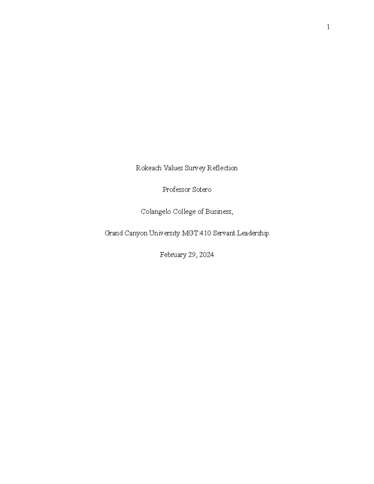 MGT:410 Reflection on Rokeach Values Survey and Leadership Insights ...