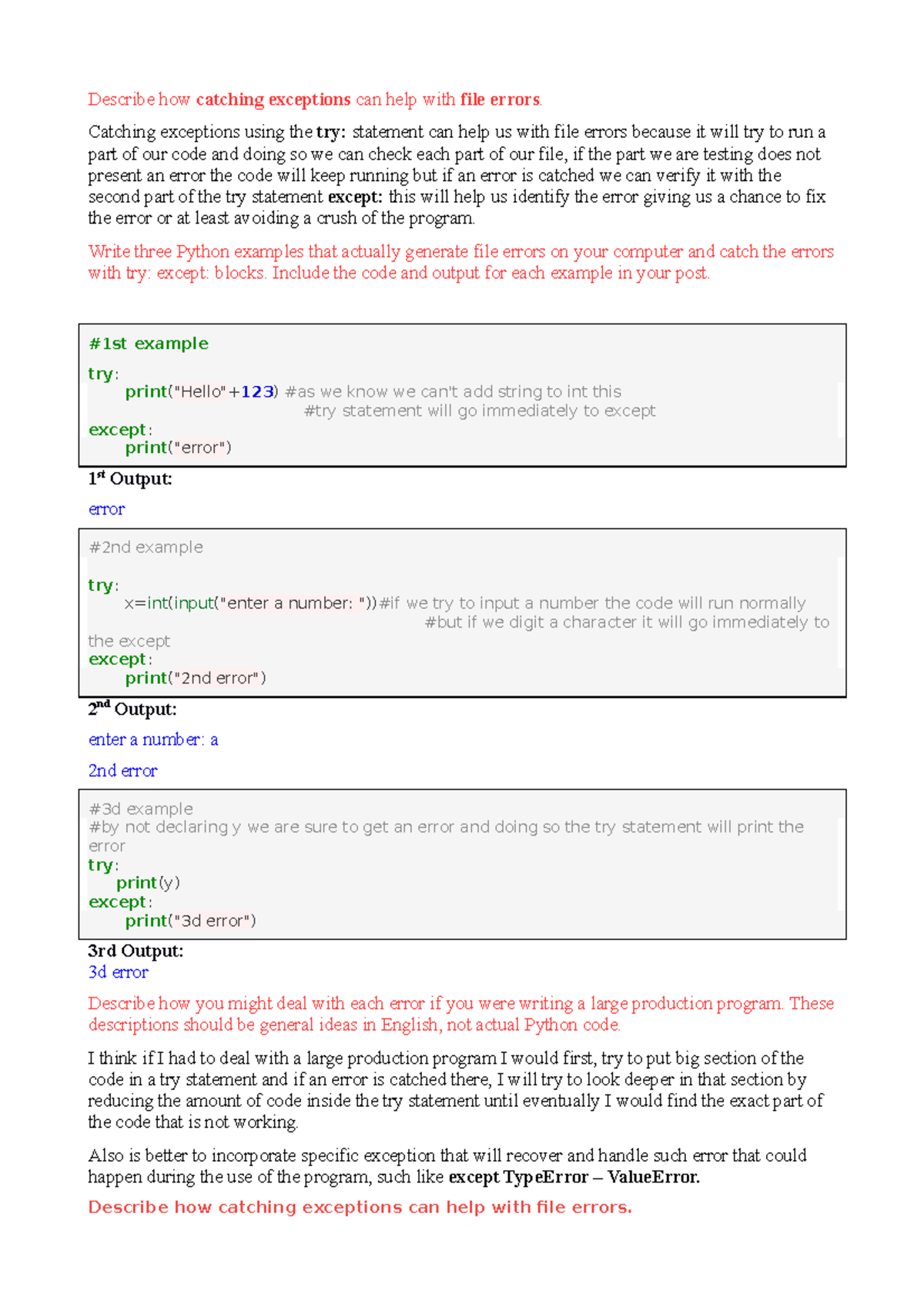 DF unit 8 - Describe how catching exceptions can help with file errors ...