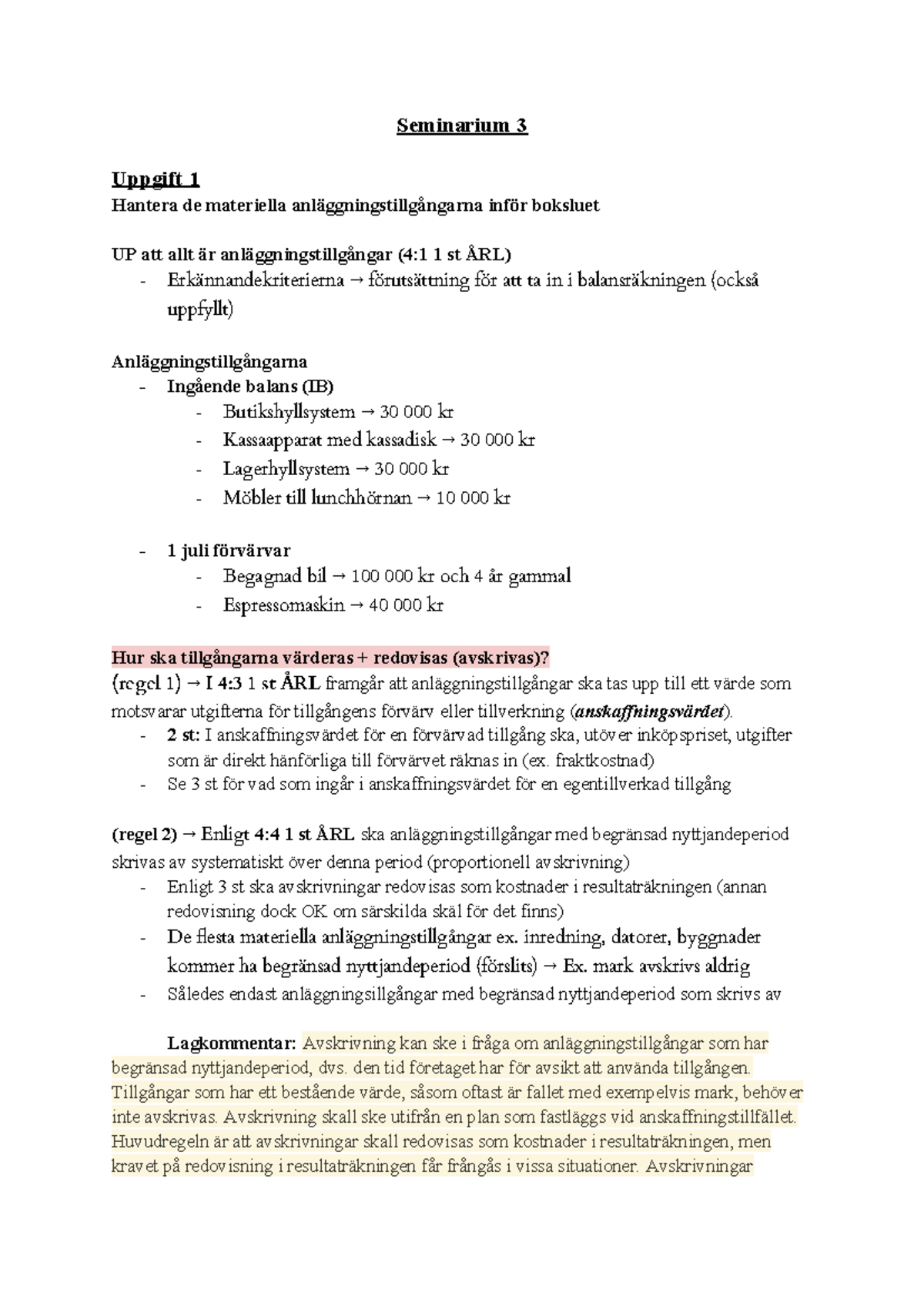 Seminarium 3: Hantering av Materiella Anläggningstillgångar och ...