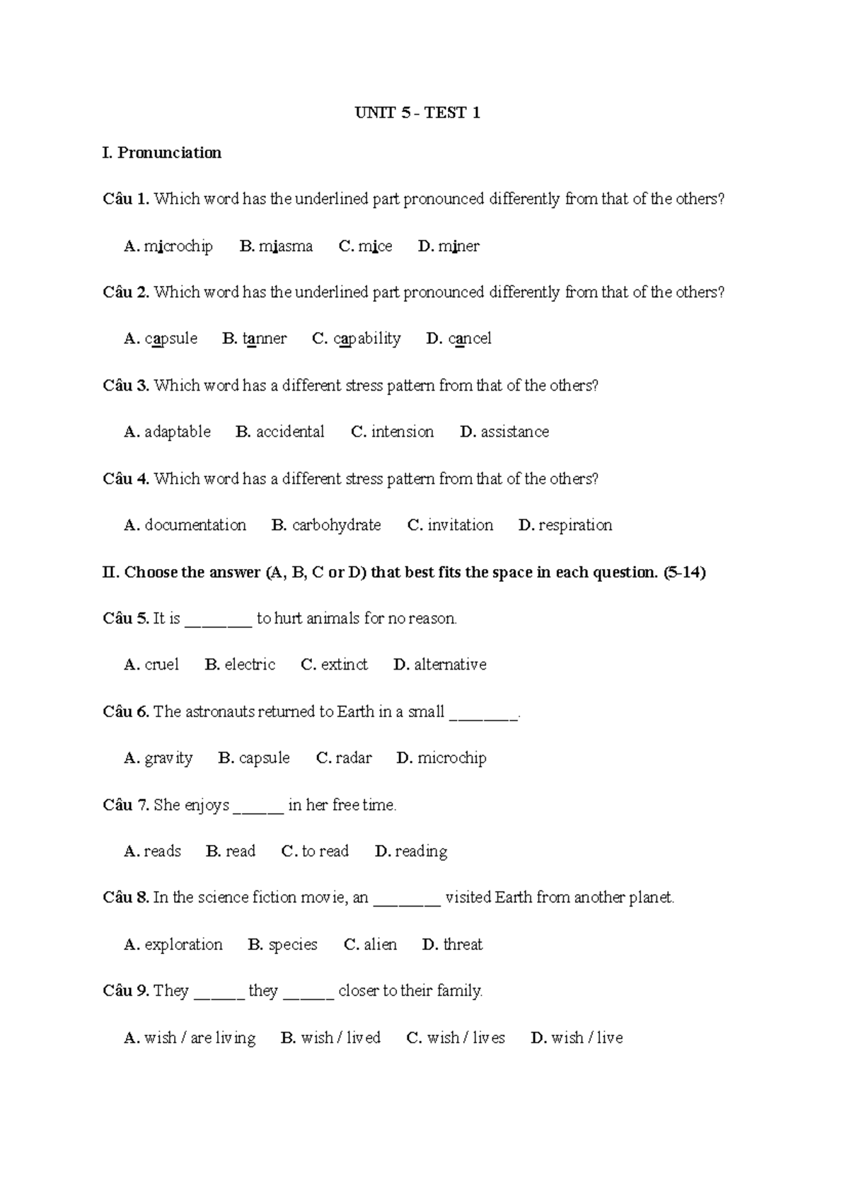 ÔN TẬP UNIT 5 - English Practice Test and Exercises - Studocu