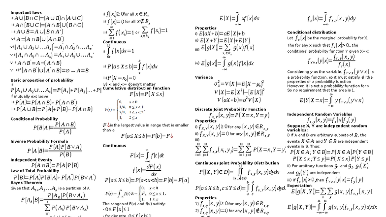 ST2334 Midterm Cheat Sheet: Key Concepts in Probability and Statistics ...