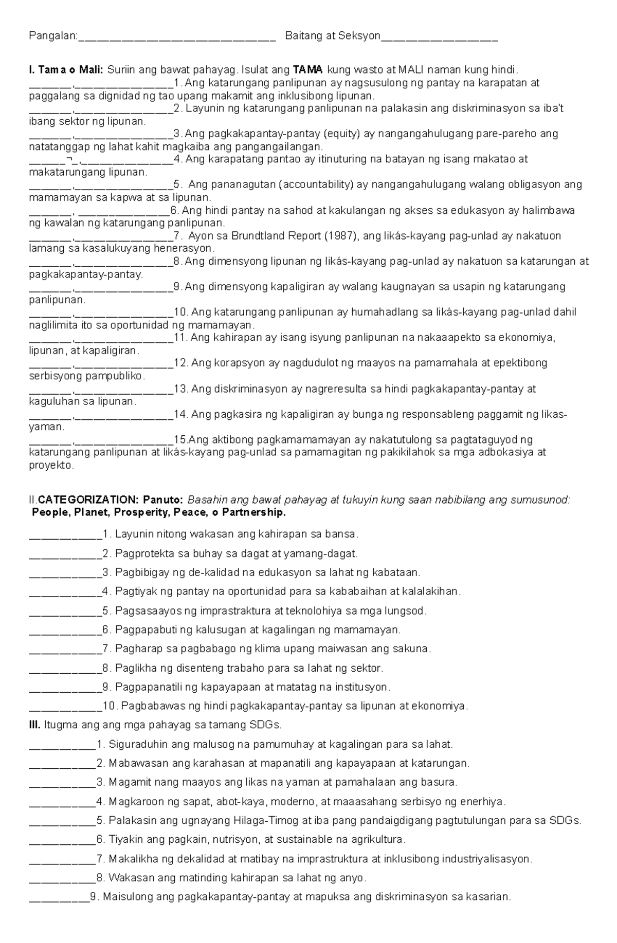 Quiz-UN Sustainable Development: Suriin ang Katarungang Panlipunan ...