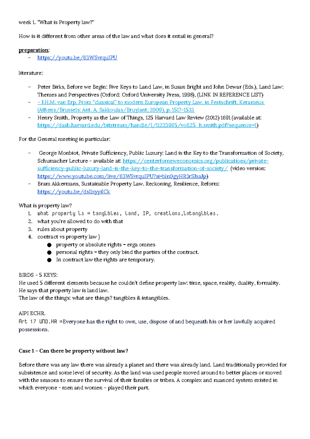 WEEK 1 - TUT Introduction to Property Law and Key Concepts - Studeersnel
