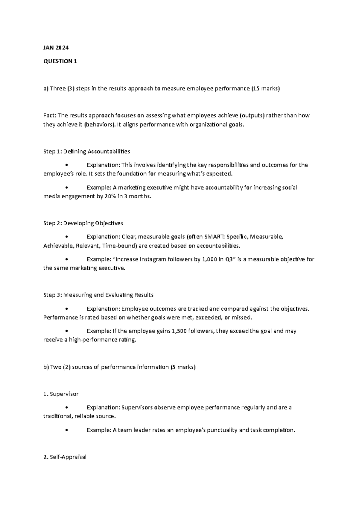 JAN 2024 & JULY 2023 PAST Exam Questions on Employee Performance ...