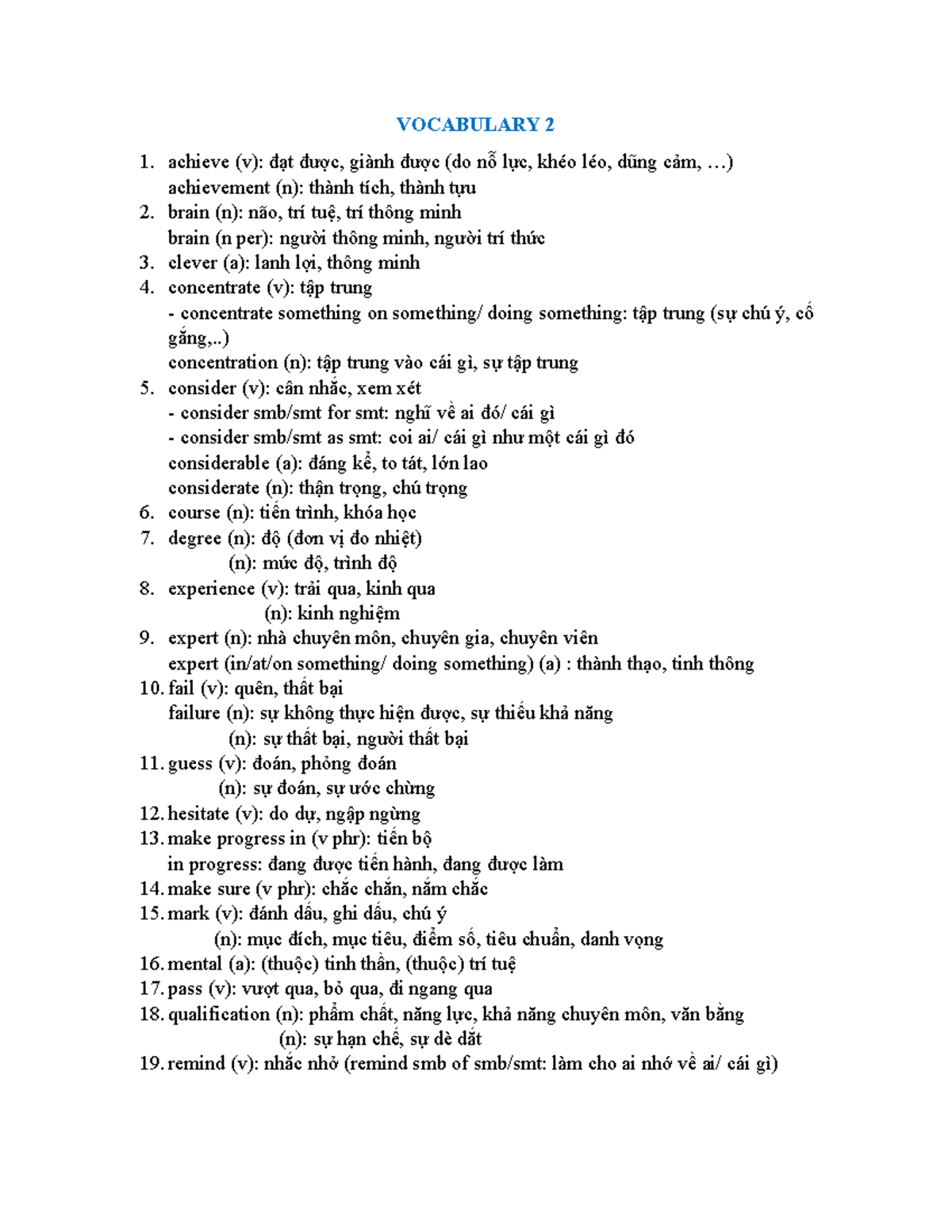 Vocabulary 2: Key Terms and Definitions for Study - Studocu