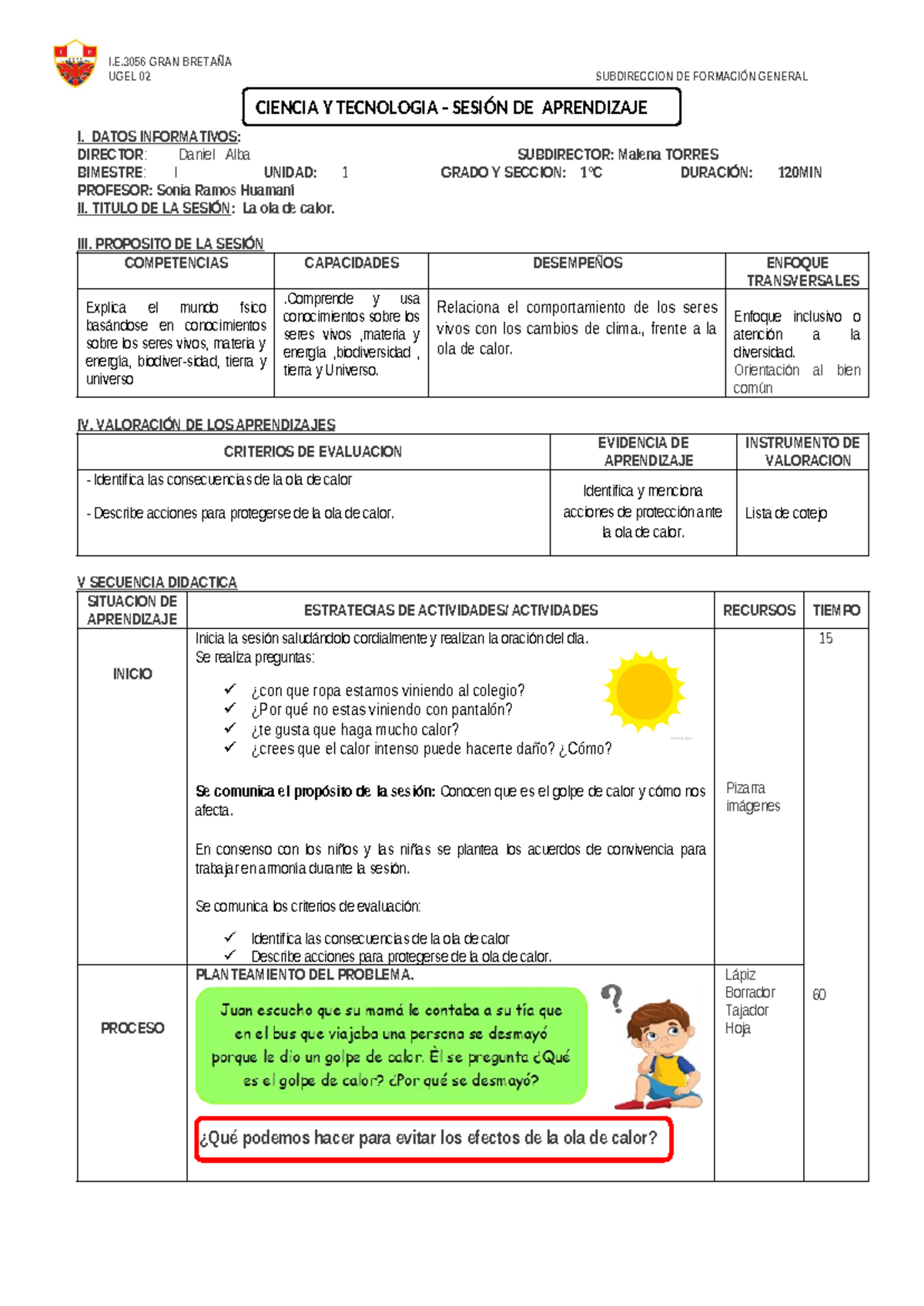 La Ola de Calor - Sesión de Aprendizaje Ciencias y Tecnología - Document Preview