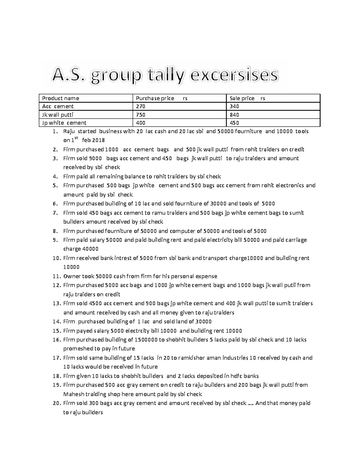 Tally Practice Set 1: Business Transactions and Financial Summary - Studocu