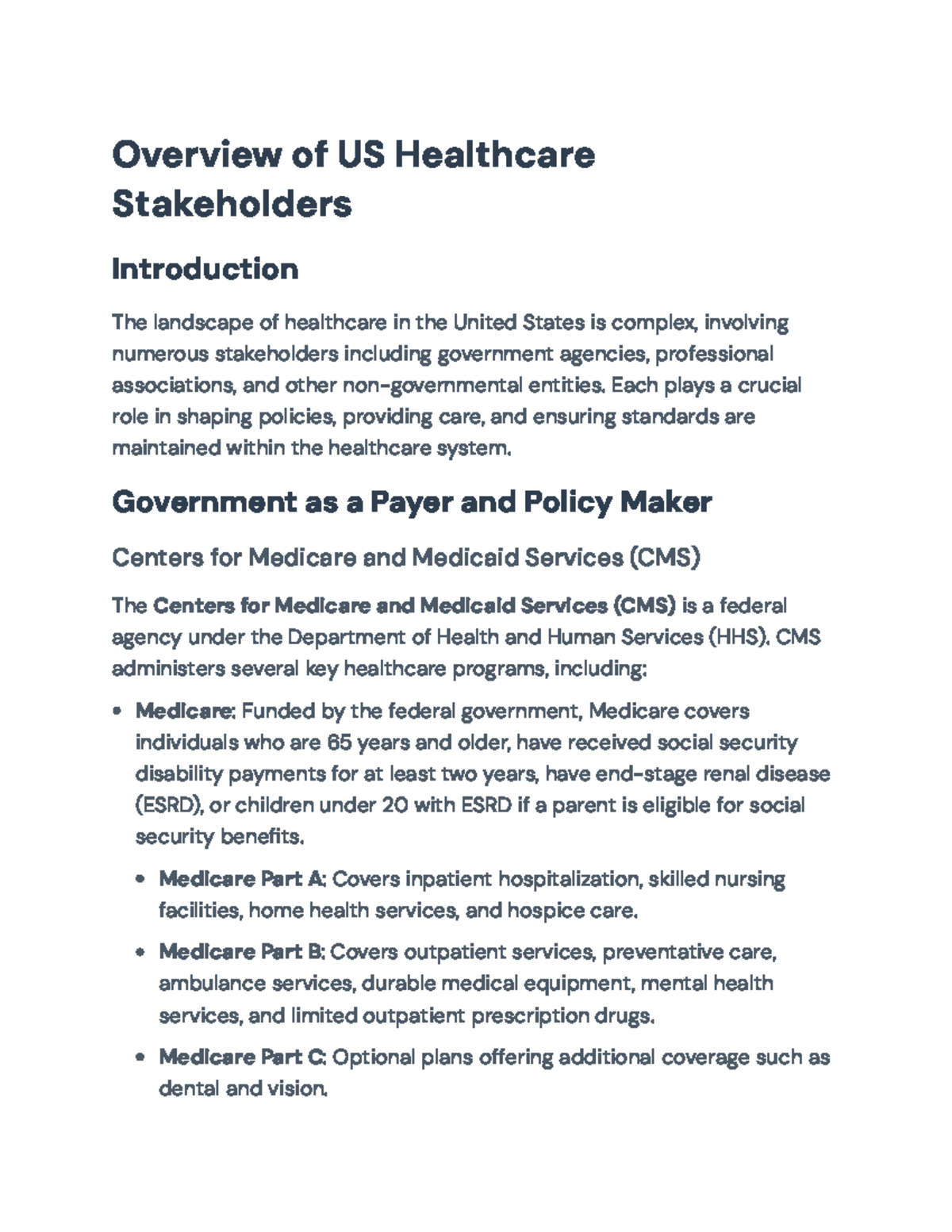 US Healthcare Overview: Key Stakeholders and Legislation Analysis ...