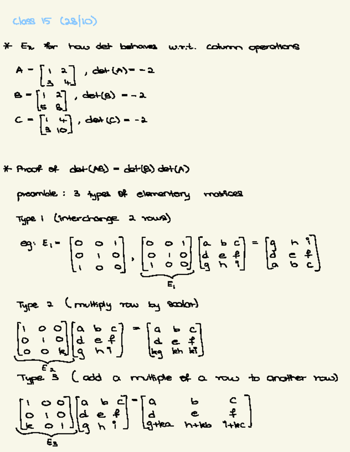 MA242 2 - Lecture Notes on Determinants and Matrix Operations - Studocu
