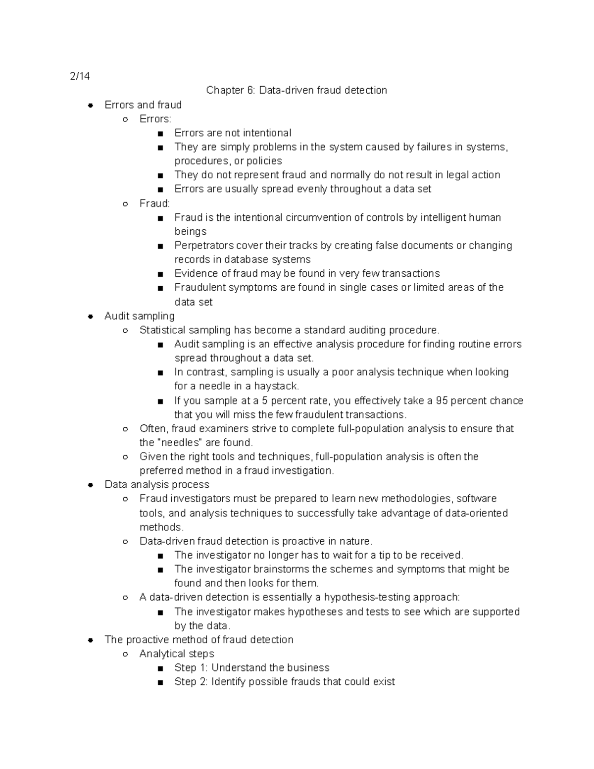 Notes on Data-Driven Fraud Detection and Theft Investigation (Ch 6-10 ...