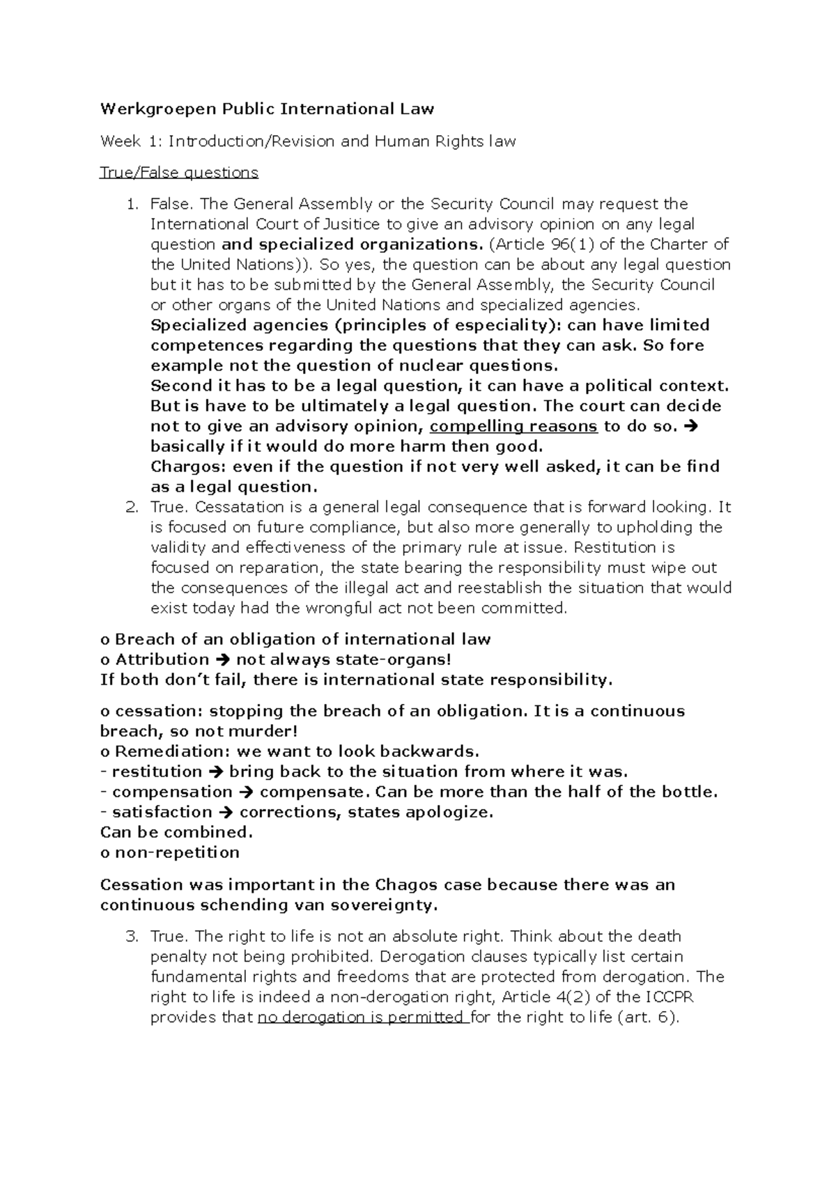 PIL Week 1: Introduction to Human Rights Law & True/False Questions ...
