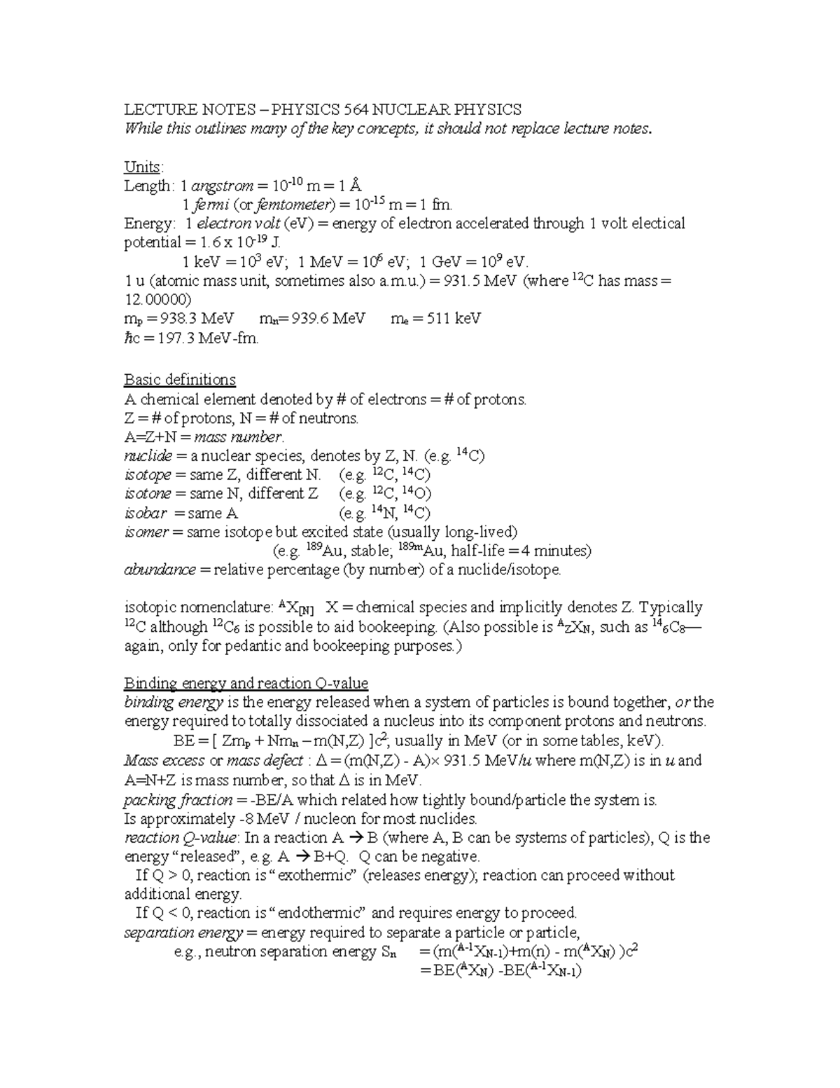 Lecturenotes nuclear and particle physics - LECTURE NOTES PHYSICS 564 ...