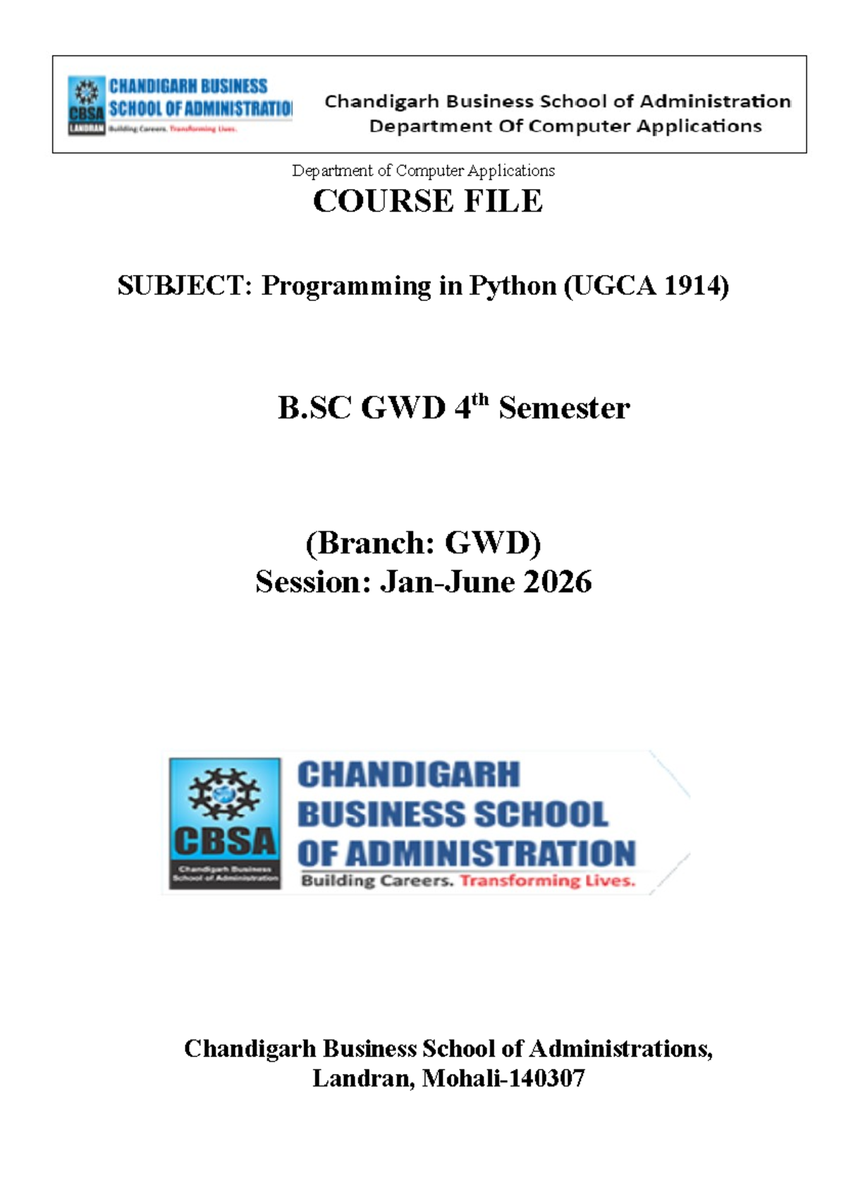 Programming in Python Course File (UGCA 1914) - B.Sc GWD 4th Sem - Studocu