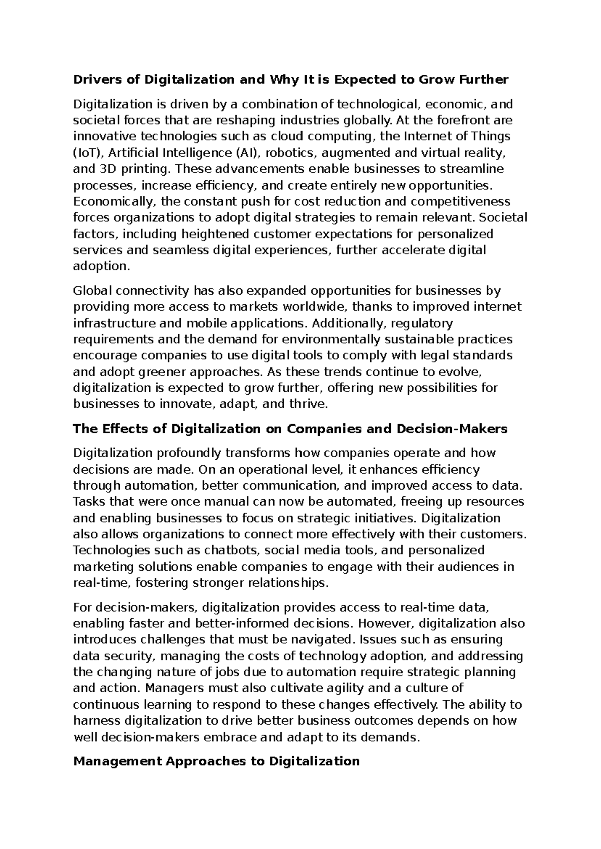 Drivers of Digitalization and Future Growth: Insights & Impacts - Studocu