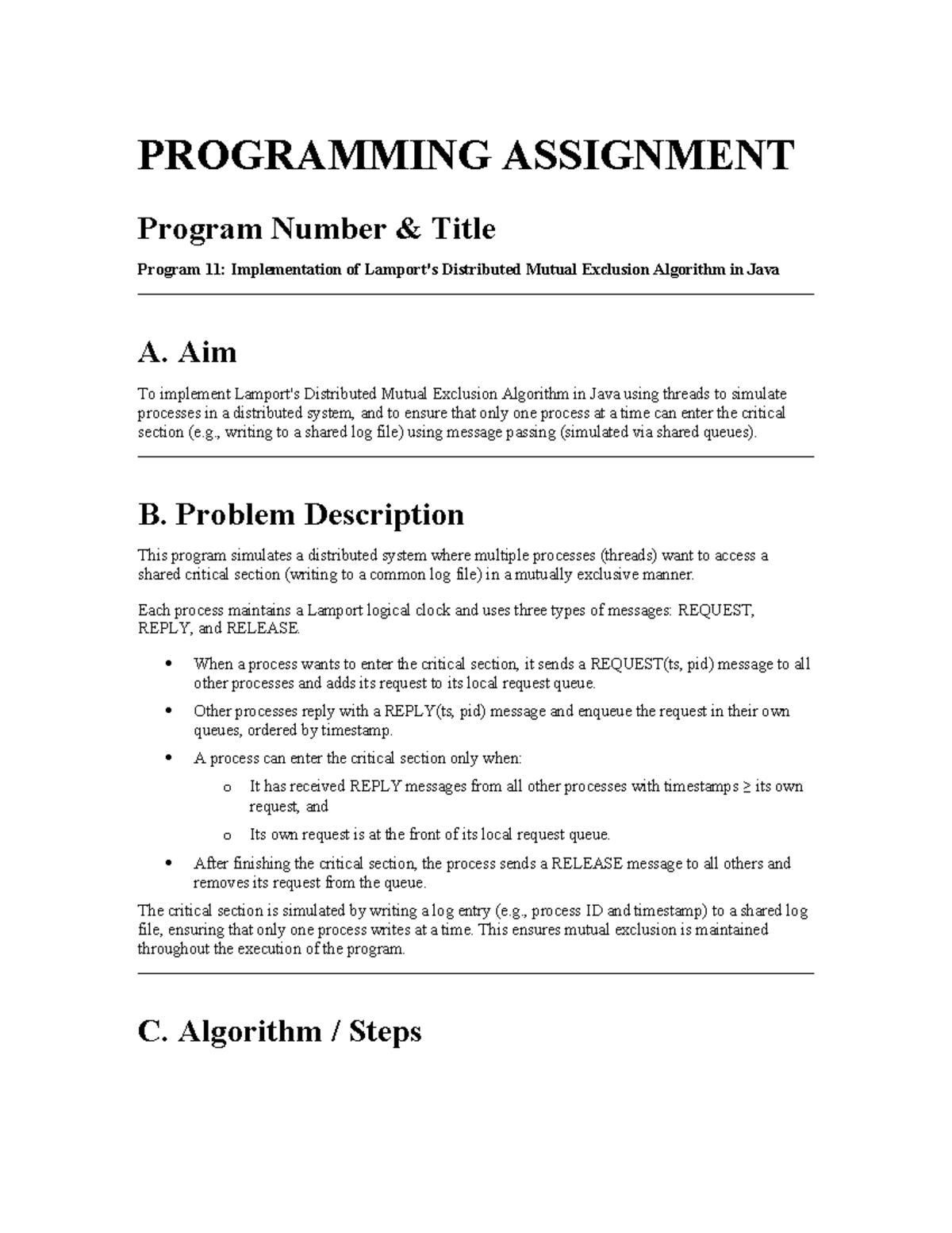 CS101: Lamport Distributed Mutual Exclusion Algorithm Implementation ...
