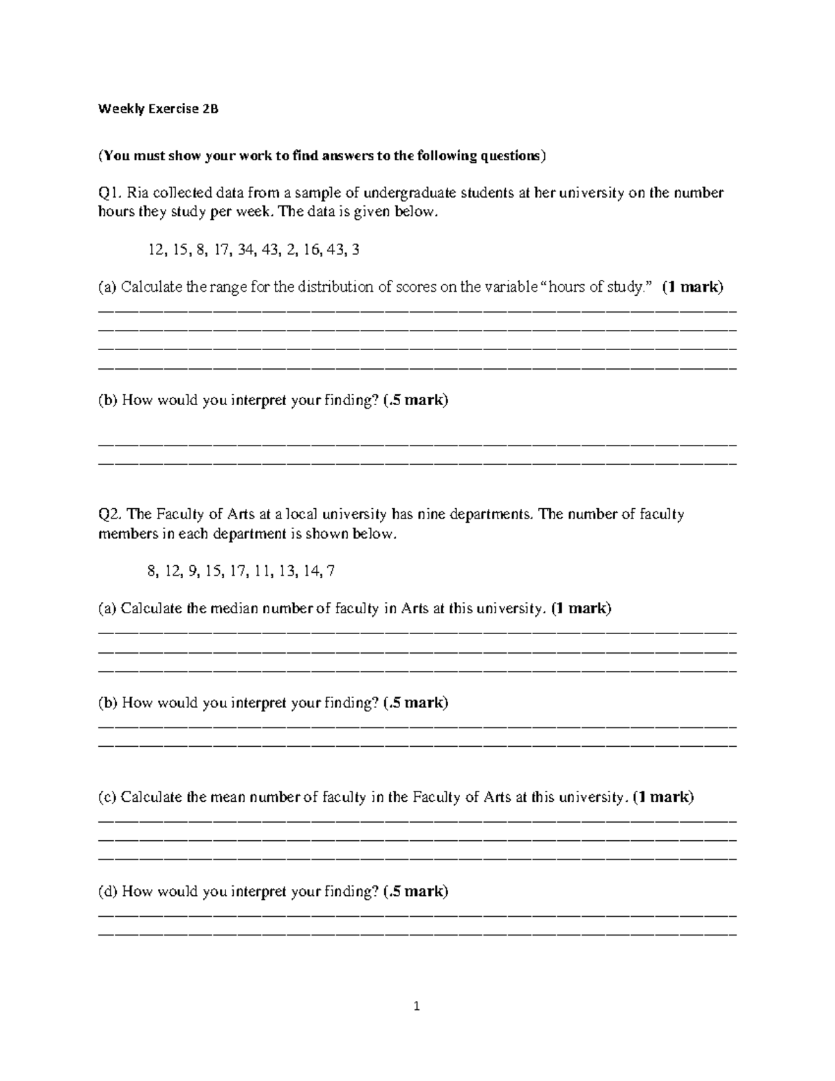 Weekly Exercise 2B - Stats Analysis & Interpretation - Studocu