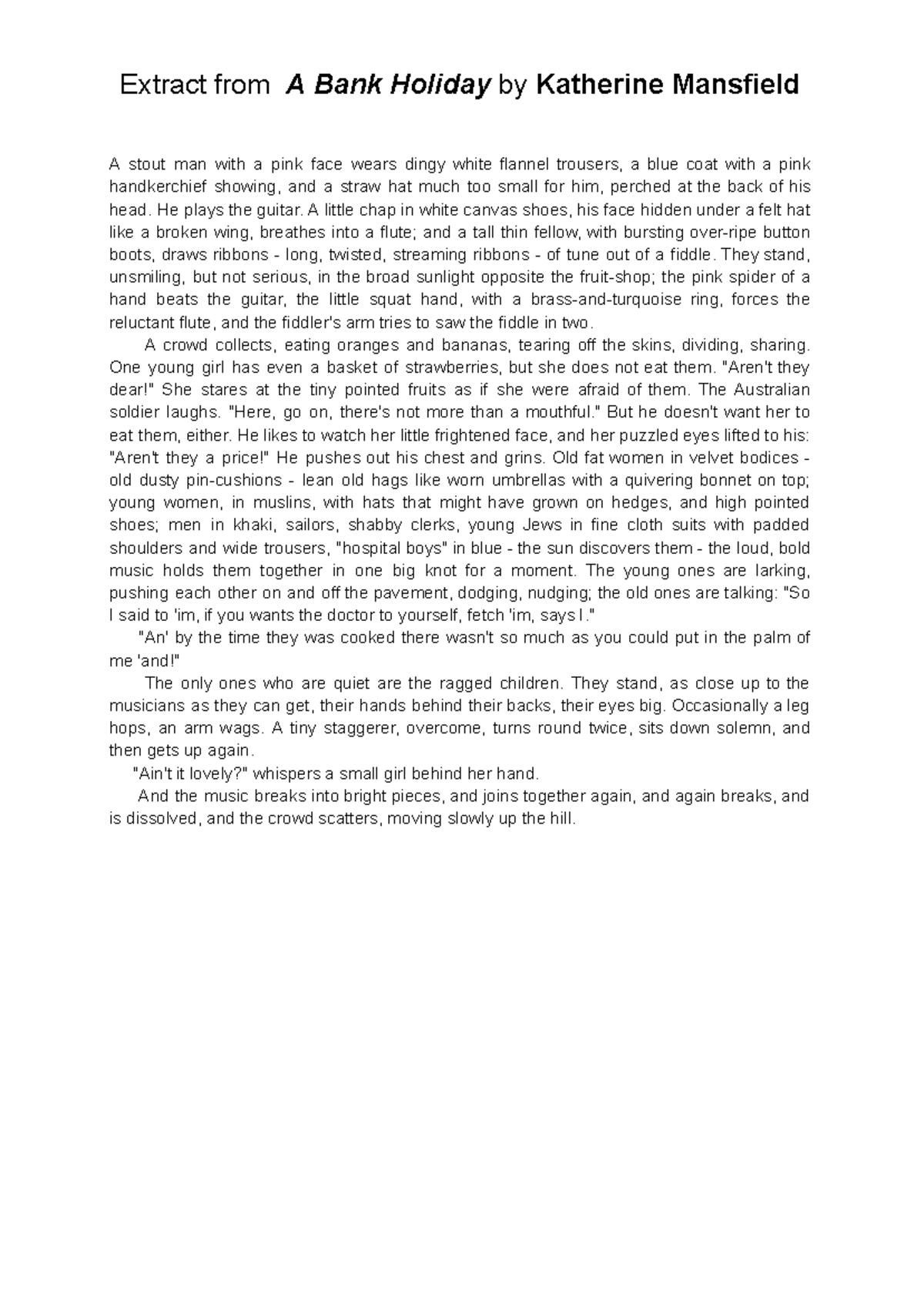 Unfamiliar Text Reading: Extract from 