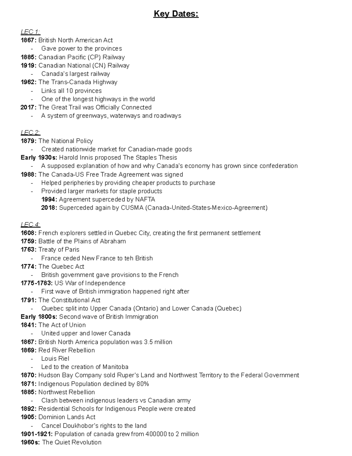 Midterm Review Notes for Canadian History (HIST 101) - Studocu