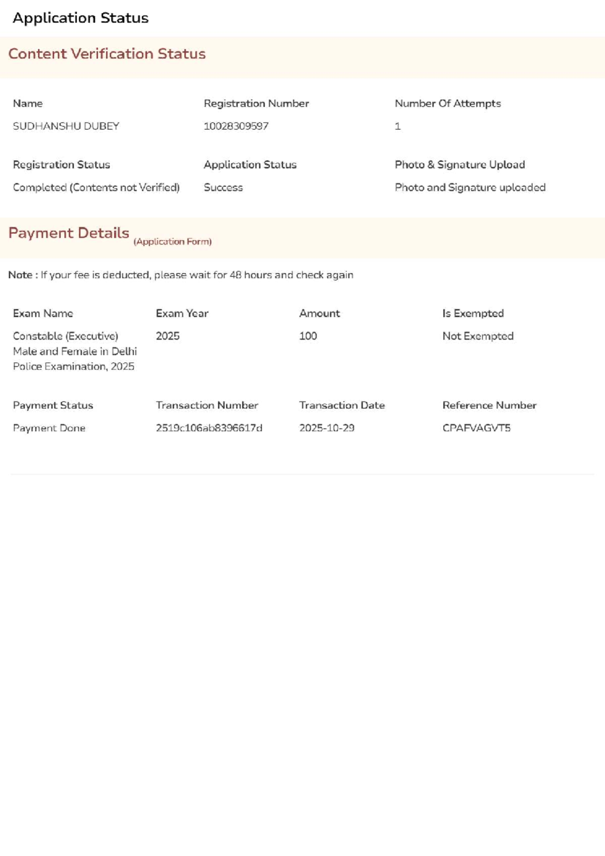 Application Status Verification Notes - Constable (Executive) 2025 ...