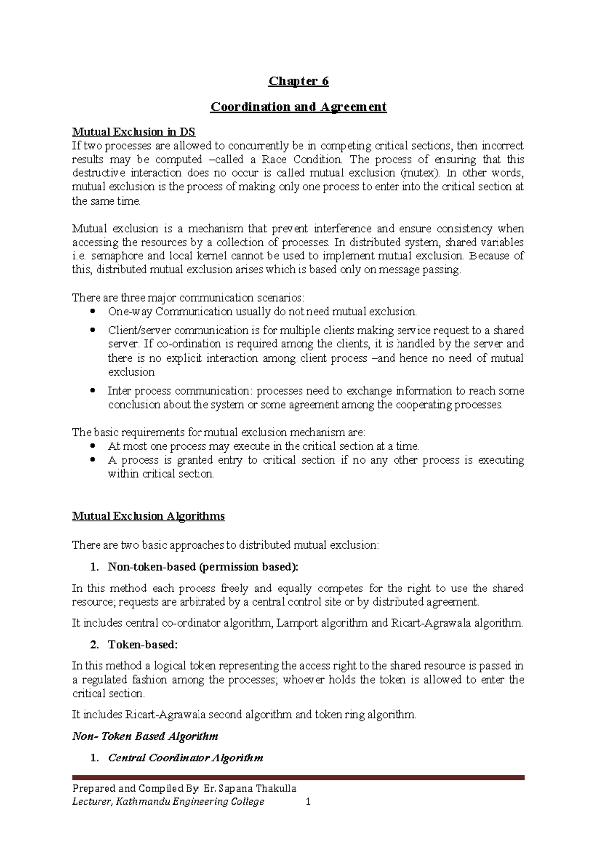 Chapter 6: Coordination & Agreement in Distributed Mutual Exclusion ...