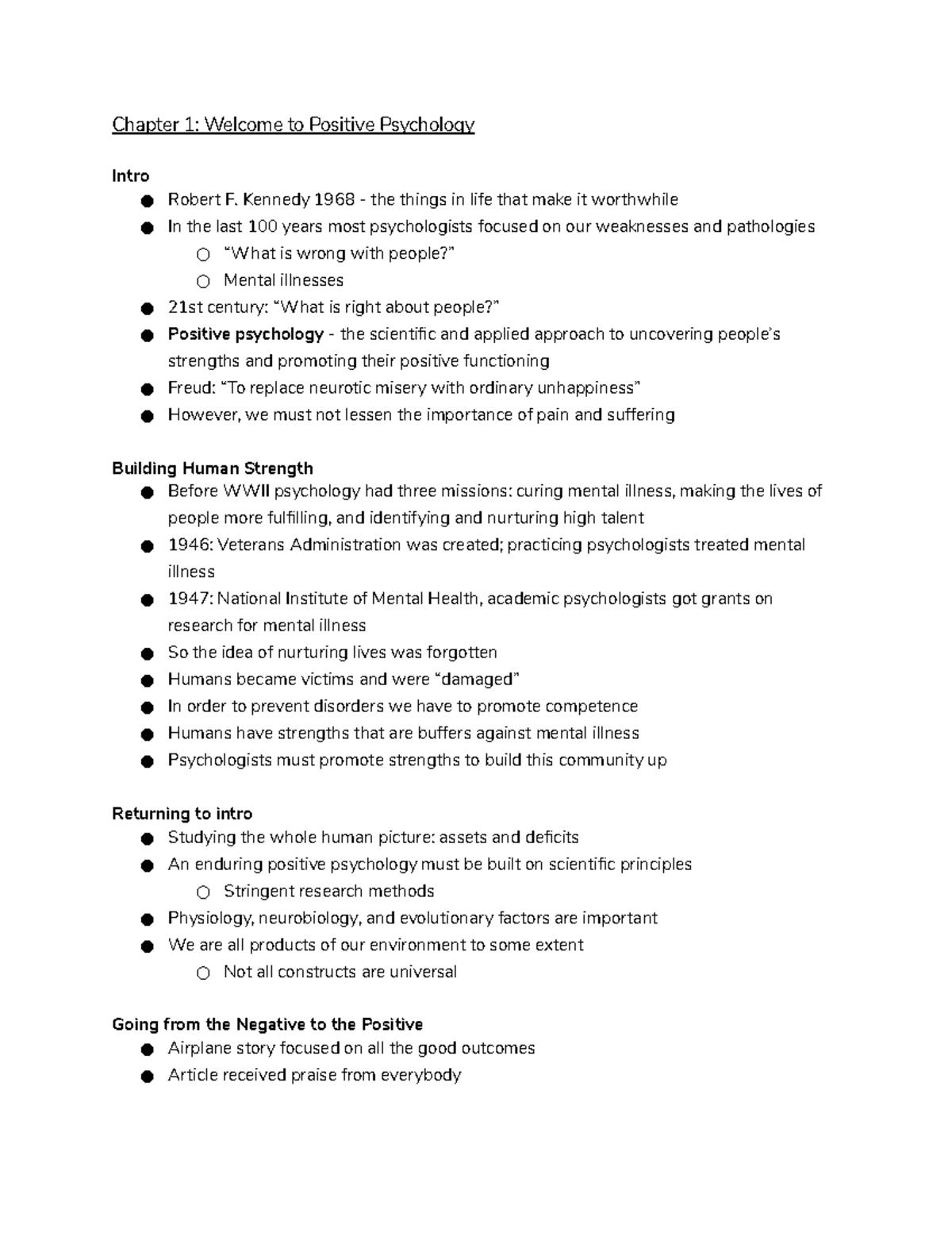 PSY 101: Chapter 1 Study Guide on Positive Psychology Principles - Studocu
