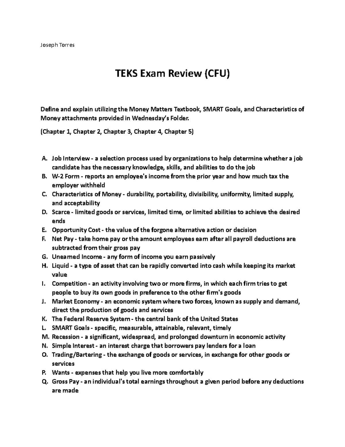 TEKS Exam Review Notes - Key Concepts for CFU - Studocu