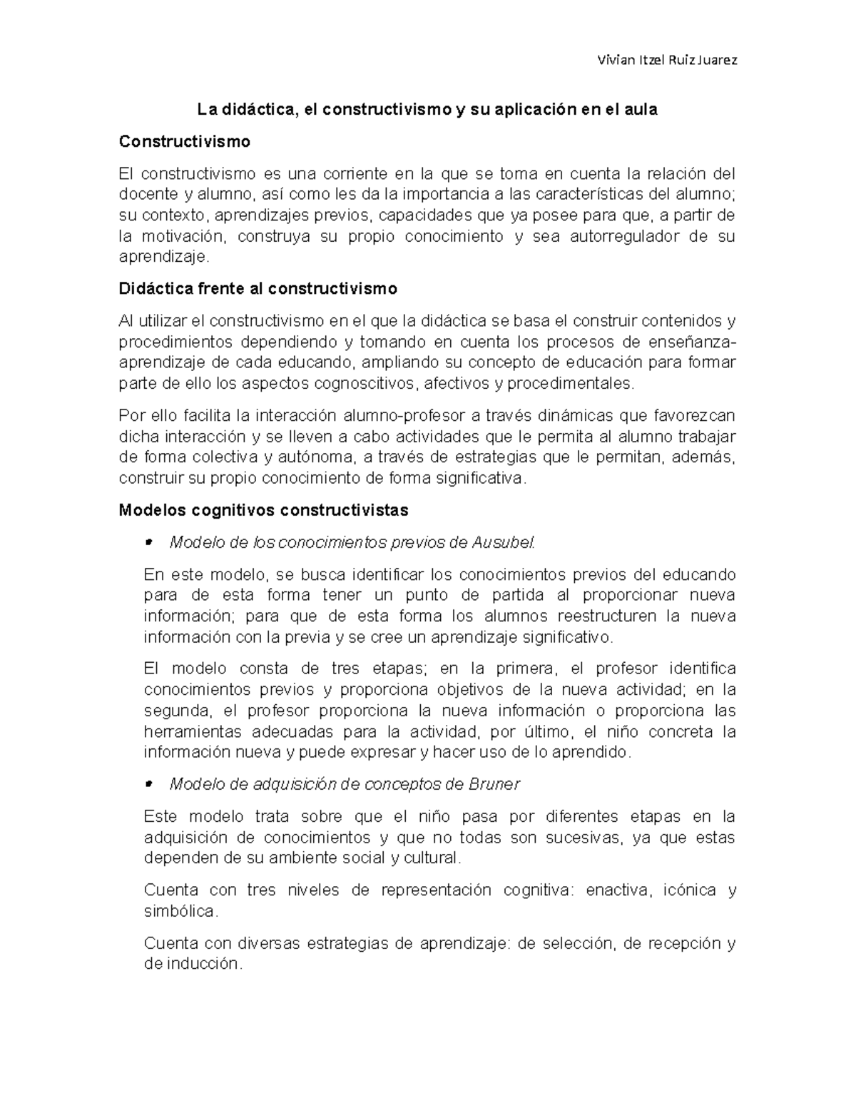 Aplicación del Constructivismo en la Didáctica en el Aula - Studocu