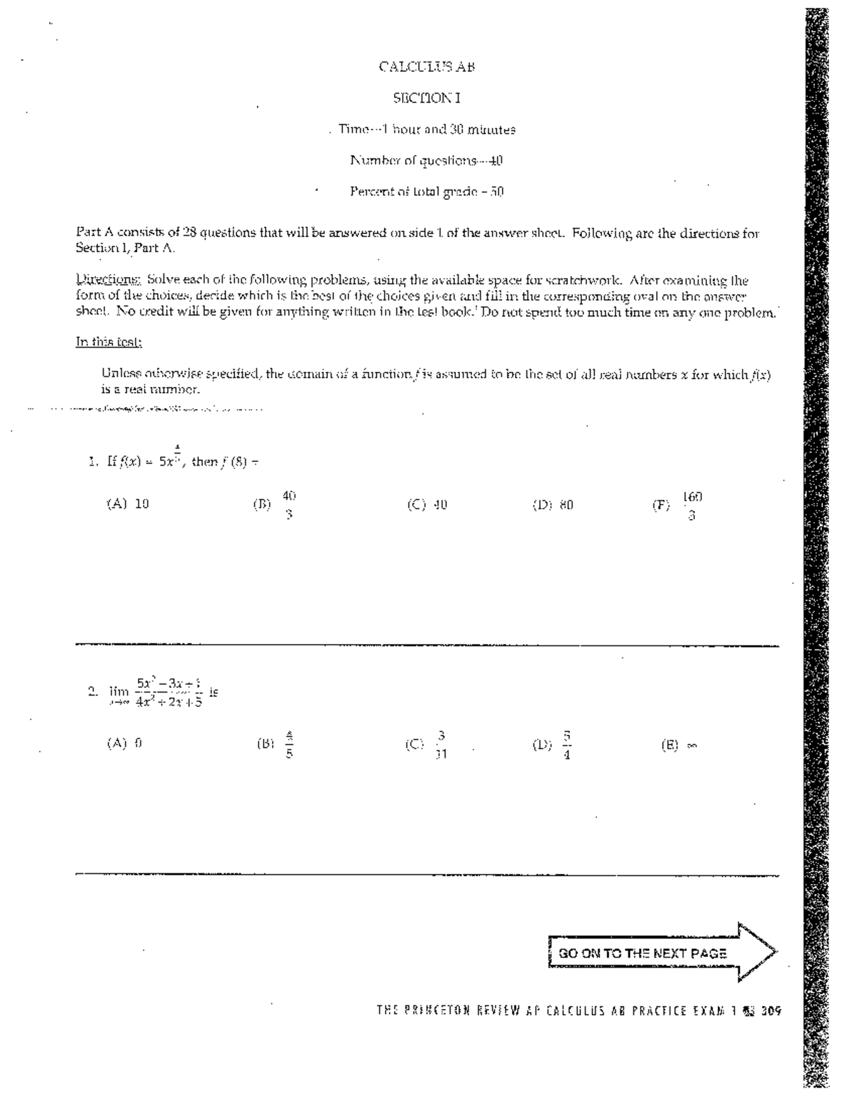 AP CALCULUS AB PRACTICE EXAM I - SECTION I & II - Studocu