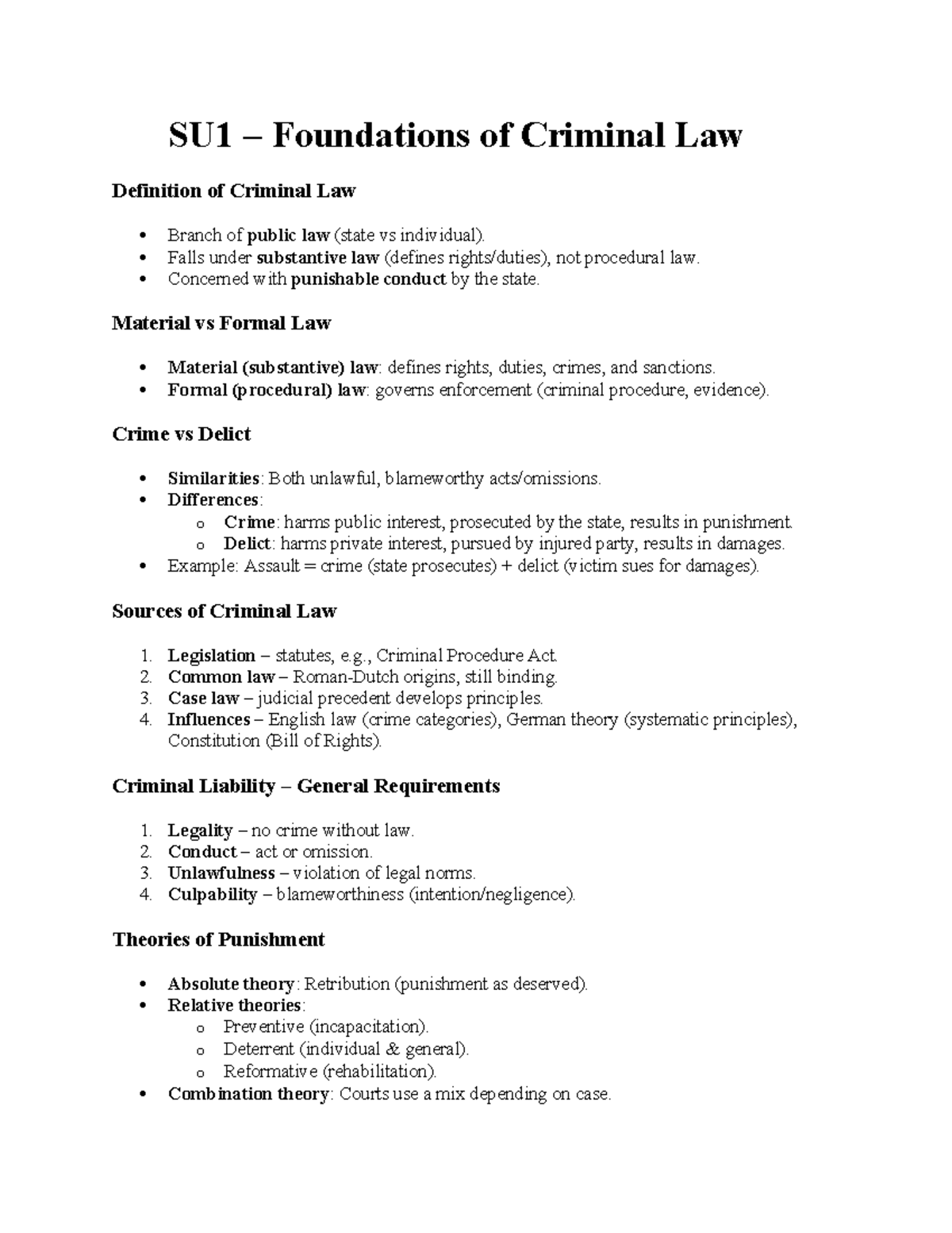 SU1 Foundations of Criminal Law: Key Concepts and Principles - Studocu