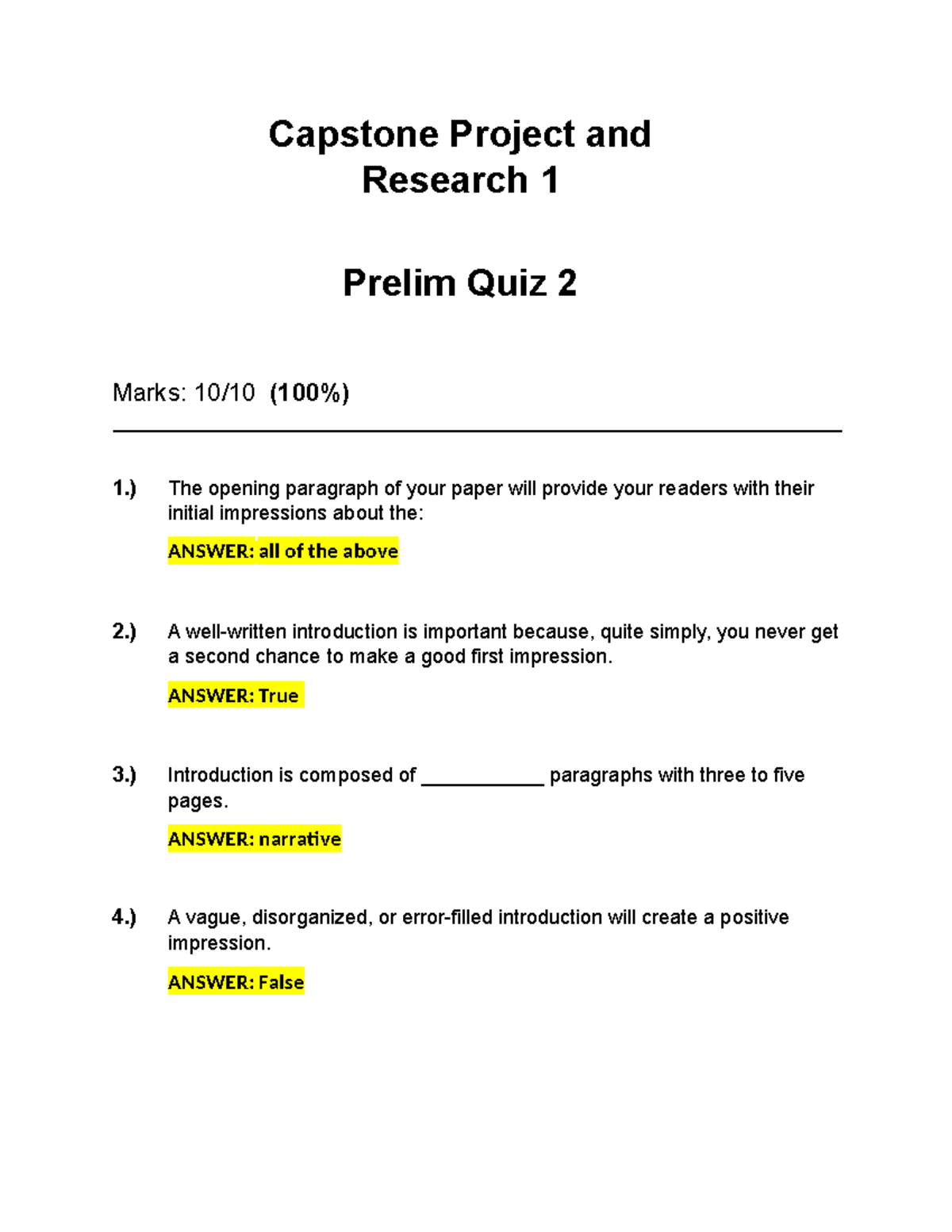 Capstone Project & Research 1 Prelim QUIZ 2 - Capstone Project and ...