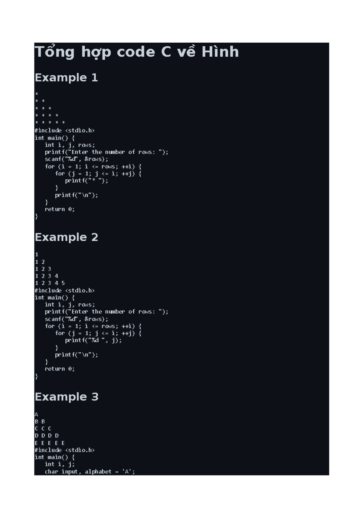 Tổng hợp Code C Về Hình - Các Ví Dụ Vẽ Hình Đầy Đủ - Studocu