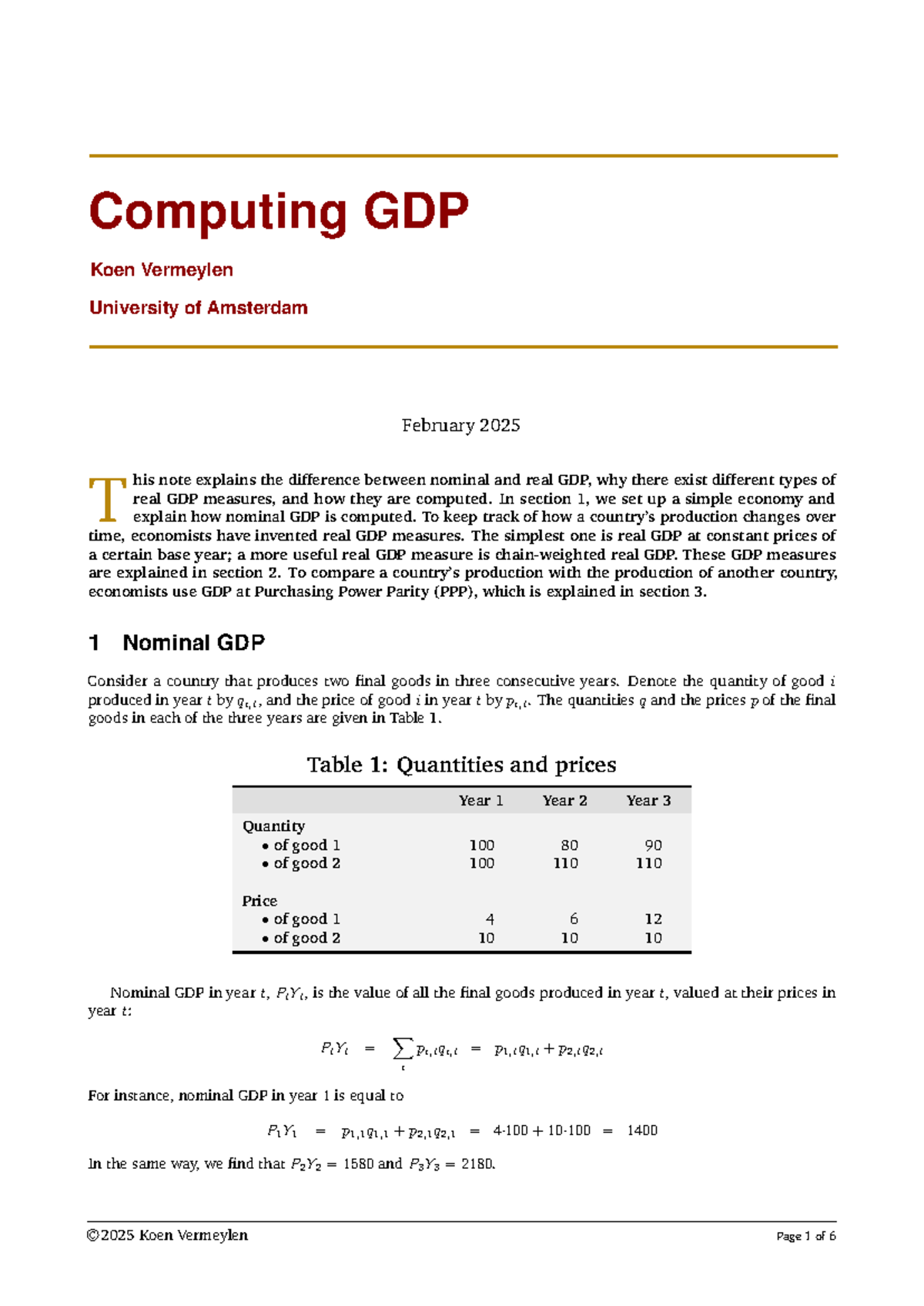 2025 ECON 101: Notes on Nominal and Real GDP Computation - Studeersnel