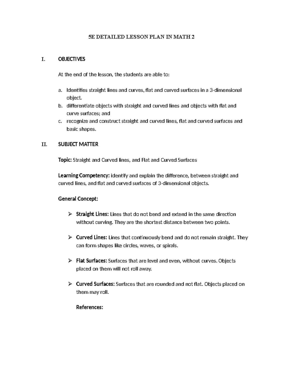 5E Detailed Lesson Plan in Math 2: Straight & Curved Lines - Studocu
