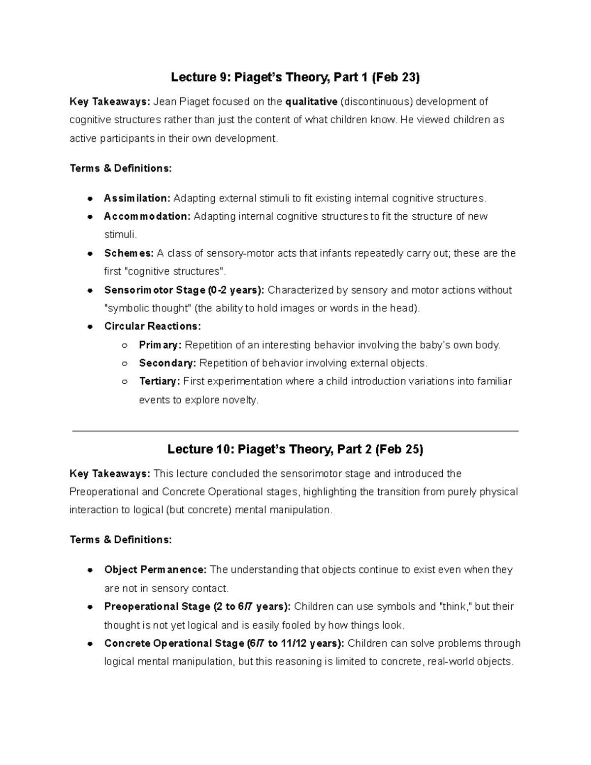 Psych 101 Exam 2 Study Guide: Key Takeaways on Piaget & Parenting - Studocu