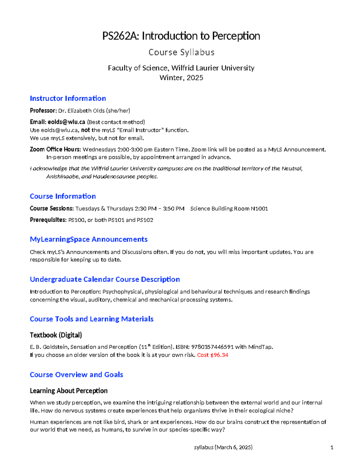 Course Outline w25 - PS262A: Introduction to Perception Course Syllabus ...