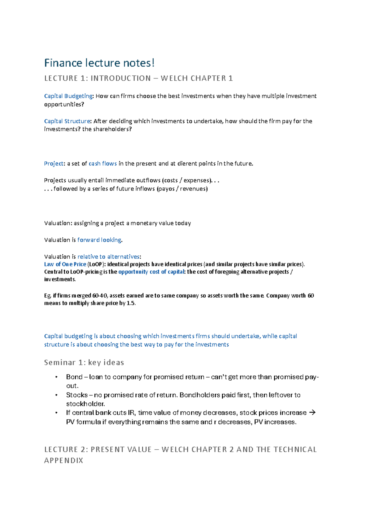 Finance Lecture Notes: Key Concepts and Principles (FIN 101) - Studocu