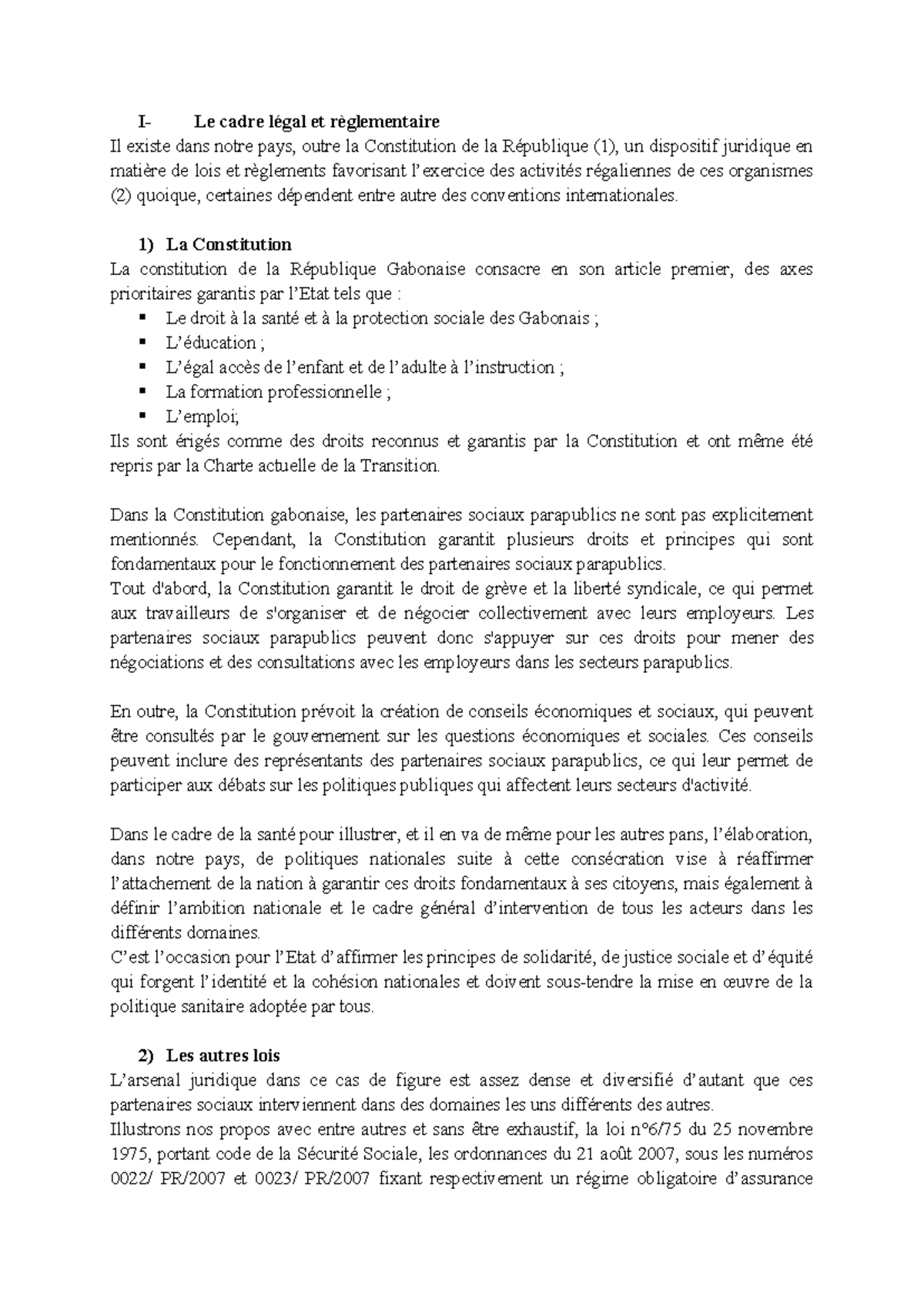 Cadre Légal et Réglementaire en République Gabonaise: Analyse des Lois ...