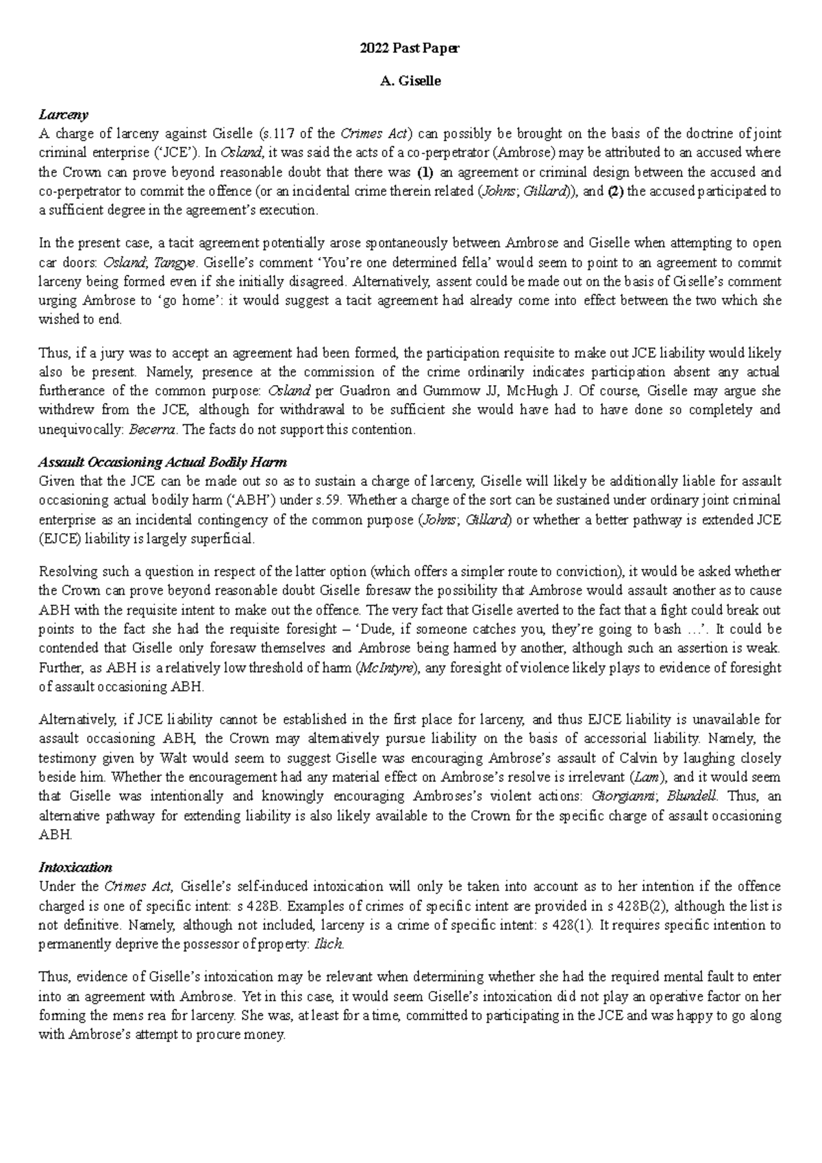 LAWS1022 2022 Practice Paper: Assault & Liability Analysis - Studocu