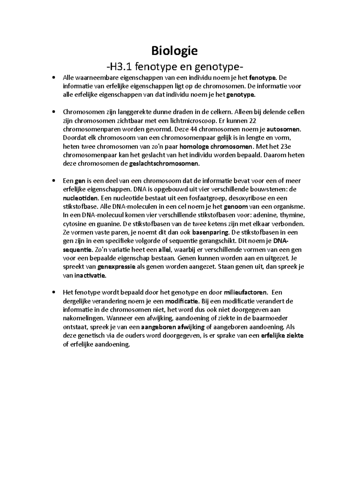 Biologie Samenvatting Hoofdstuk 3: Fenotype, Genotype en Genenparen ...