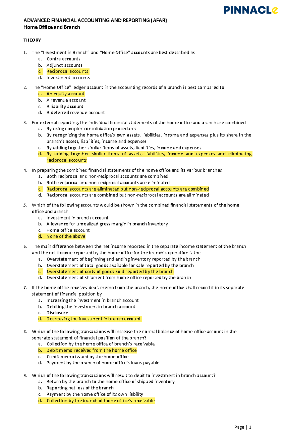 ADVANCED FINANCIAL ACCOUNTING AND REPORTING (AFAR) Home Office and ...