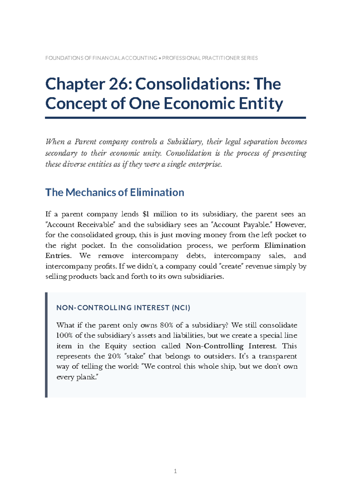 FIN 301: Chapter 26 - Consolidations and Economic Unity - Studocu